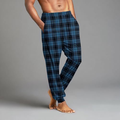 Mens Pajama Pants Plaid Soft Drawstring Elastic Waist Sleep Pants with Pockets Lightweight Loungewear Jogger Bottoms3