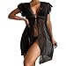 Fartuch dla babci, kostium damski Sheer Mesh Cover Up Dress Beach Crap Bikini Wrap Solid Pom Sheer Dress Lace Cover Up Kimono Damska koronka duży rozmiar, czarny, XL