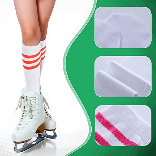 6 Pairs Knee Tube Socks Roller Skate Socks Athletic High Socks For Girls Youth Kids (White, 7-12 Year) #TOP2