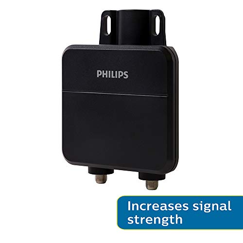 Philips Outdoor HD TV Antenna Amplifier, Improve Low-Strength Pixelated Channels, Digital VHF UHF