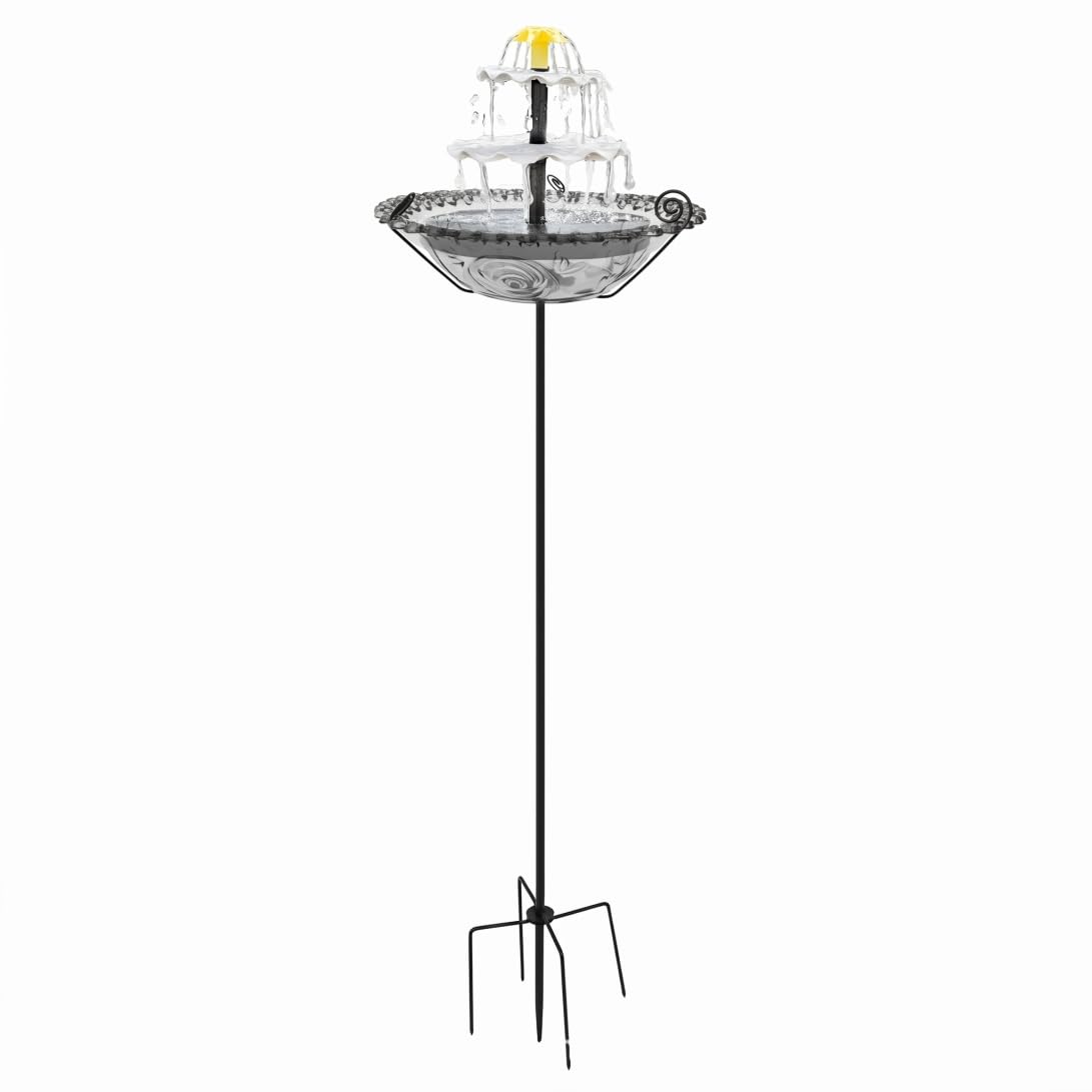 Fuente solar antimosquitos para baño de pájaros con estaca gris