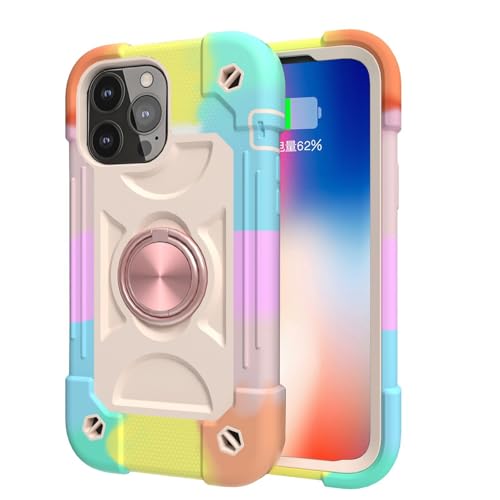 Coque silicone rigide iPhone 13 Plus arc-en-ciel triple couche antichoc