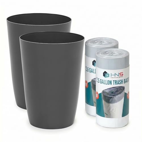 Mini Waste Basket with 2.5 Gallon Trash Bags Bundle, Pack of 2 Small Slim Garbage Can, Lidless Open-Top Design + 120 Count Heavy Duty Leak-Proof Bags for Bathroom, Office, Bedroom, Grey image 5