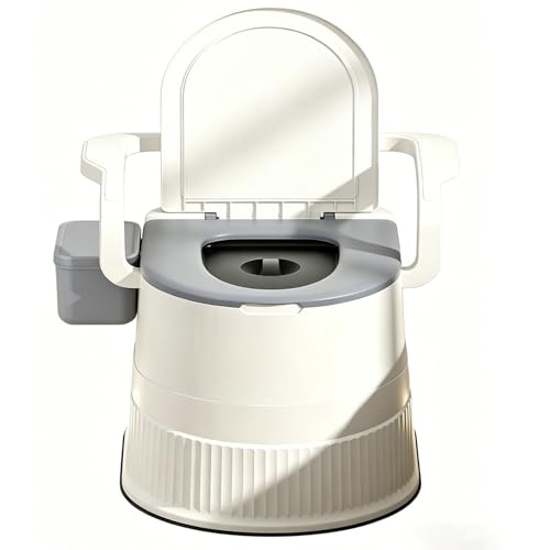 GYPSYFY Portable Toilet Seat with Armrests and Lid Tissue Holder Easy Clean Commode Chair Dual Inner Buckets No Power Required Indoor Outdoor Camping Travel Toilet for Adults Grey