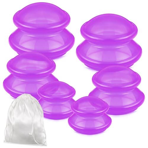 Image of TrelaCo 6 Pcs Silicone Cupping Kit for Massage Therapy,Clear Purple | Cupping Cups 3 Sizes, Suction Therapy for Body Massage Myofascial, Relieves Cellulite Muscle Pain Tension, Studio Household