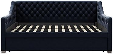 Little Seeds Ambrosia Diamond Tufted Upholstered Design Daybed and Trundle Set, Twin Size Frame, Blue