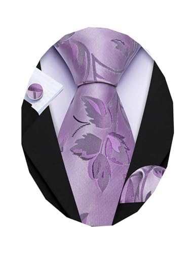Image of Barry.Wang Flower Ties for Men Handkerchief Cufflinks Set Wedding Necktie Set Party