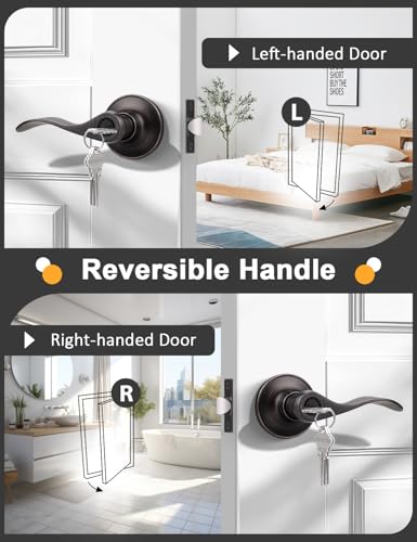 Image of Gobrico Oil Rubbed Bronze Keyed-Alike Entry Door Locks Wave Handle Lever with Same Key, 2Pack
