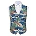 Nxidvxne Suit Vest for Men Vintage Flower Waistcoat Vest 3D Print Tropical Hawaiian Pattern Sleeveless Blazers Simple Fashion Suitable Matching for Jeans Casual Pants Blue