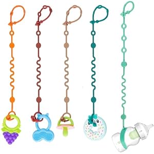 LittleHugs Spielzeuggurte für Babys, 5 Stück, verstellbare Spielzeughalter für Kinderwagen-Zubehör, Silikon-Schnuller-Clip, kein Werfen, Baby-Reise, unverzichtbare Leine für Hochstuhl, Autositz,