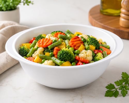 Image of Melvio By Malti 1 Pc Serving Bowl for Dining & Serving | Premium Melamine Bowl with Elegant Floral Design | Microwave & Dishwasher Safe Bowl for Curry, Dal, Vegetables, Snacks & Salads | White, 8 Inch