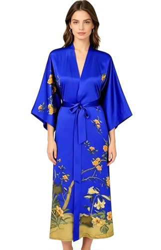 Image of Women's Classic 100% Silk Kimono Robe, Bathrobe-Printed Pattern
