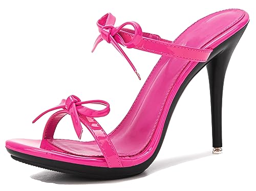 Mules d'été à talon aiguille rose et nœud chic pour vos soirées habillées
