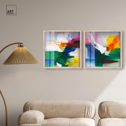 Art moderne pour salon solution murale Rainbow Melt Set ensemble shadowbox cadre blond - 3