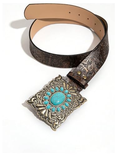 GORGLITTER Women's Western Belts Turquoise Cowgirl Counrty Concho Buckle Belts Vintage Bohemian3