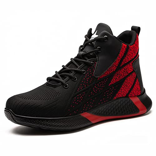 AFJYG Sicherheitsschuhe Herren Arbeitsschuhe Damen S3 Hoch Leicht Sicherheitsstiefel Atmungsaktiv Sportlich Schutzschuhe mit Stahlkappen,Rot,Size 36 Cover