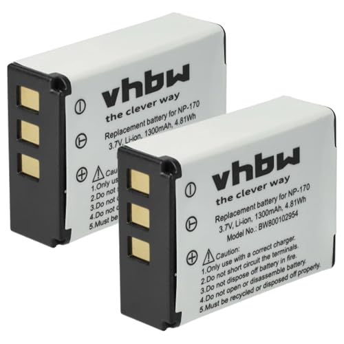 vhbw 2X batería Compatible con Toshiba Camileo X400, X416HD, X416 HD, Z100, X200 cámara de vídeo (1300 mAh, 3,7 V, Li-Ion)