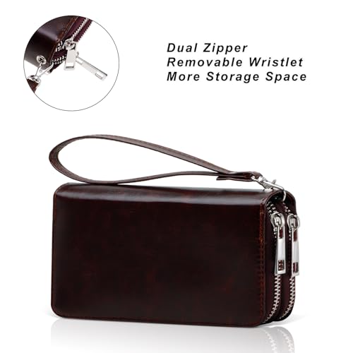 Image of Cellphone Wallet for Women Dual Zipper Long Purse with Removable Wristlet
