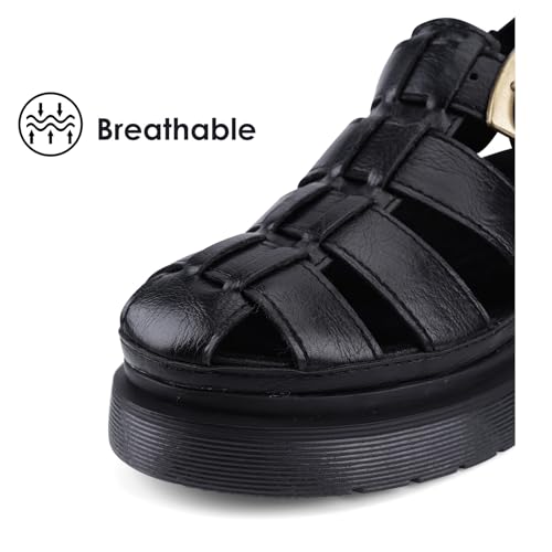 Image of Platform Sandals for Women Chunky Ankle Buckle Casual Open Toe Comfortable Flower Decoration Fisherman Sandals