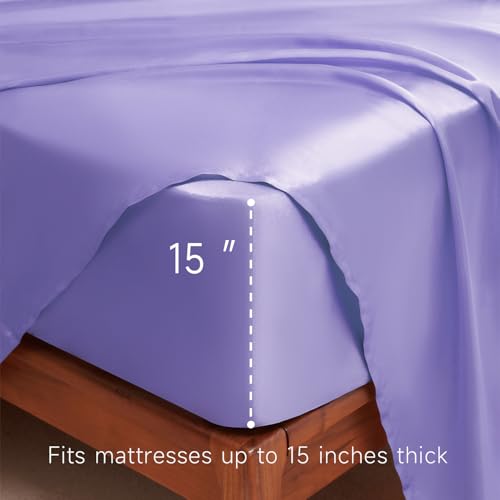 Drap en satin lavande infroissable pour lit double sans plis - 7
