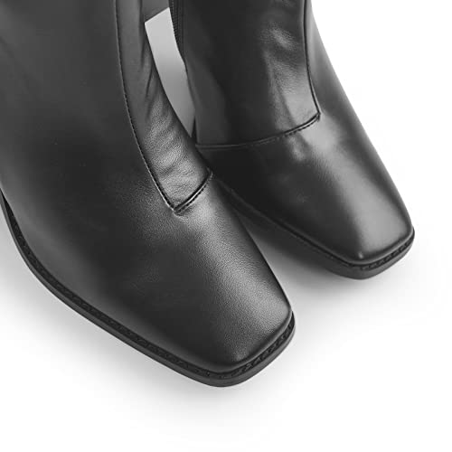 Onlymaker Women's Knee High Chunky Heel Boots With Side Zipper Square Toe Elastic Patent Leather Party Gogo Boots4