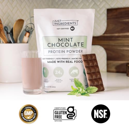 Image of JUST INGREDIENTS Mint Chocolate Protein Powder | 30 Servings | 24g Grass-Fed New Zealand and Irish Whey + 4 Additional Protein Sources | No Added Sugar | No Synthetic Gums or Fillers