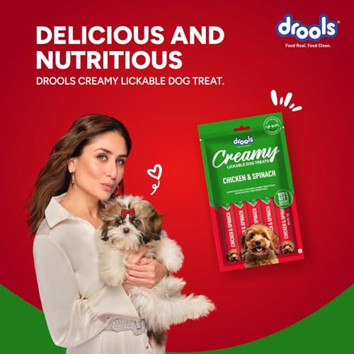 Image of Drools All Life Stages Dog Treats Creamy 5 Sticks Tasty & Nutritious Snack for All Breeds (15g x5) 75g | Chicken & Spinach Flavour | Ideal for Training | Supports Hydration | Boost Muscle Health