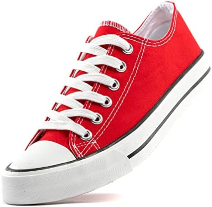 Womens Canvas Sneakers Low Top and High Top Canvas Shoes Lace-up Classic Casual Shoes Comfortable Walking Shoes for Women Low Top Red 270
