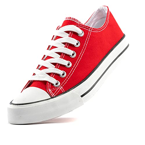 Womens Canvas Sneakers Low Top And High Top Canvas Shoes Lace-Up Classic Casual Shoes Comfortable Walking Shoes For Women Low Top Red 270 #TOP12