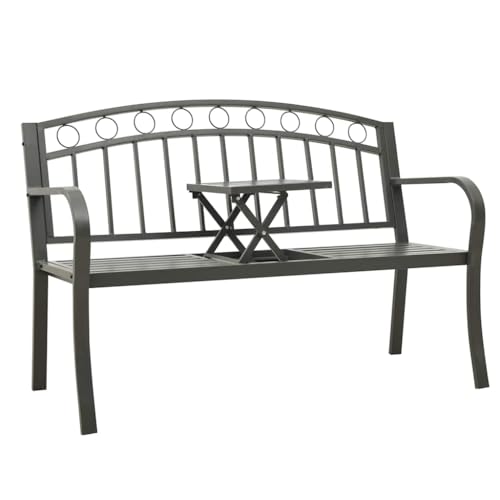 Banco de jardín con mesa de acero gris con recubrimiento protector premium 2