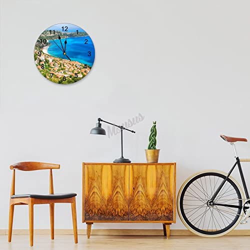 Modern Round Wall Clock Mediterranean View Beach France Panorama PVC Wall Clocks for Kitchen, Office, Retro Hanging Clock, 12 Inches - Image 2