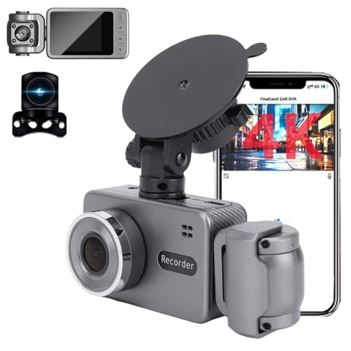 Dash Cam a 3 Canali Dash Cam 4K Anteriore e Posteriore Allinterno con Monitoraggio del Parcheggio dello Schermo IPS 2.0 Pollici Visione Notturna Registrazione