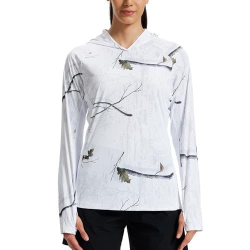 LOOGU Women's UPF 50+ Sun Protection Hoodies Shirts Slim Fit Long Sleeve Lightweight Quick Dry UV Fishing Hking Outdoor Slim Fit Medium Loogu Ents Snow/White