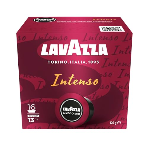 Lavazza, A Modo Mio Espresso Intenso, 16 Coffee Pods, Arabica and Robusta, Spicy Notes, Intensity 13/13, Medium-Dark Roasting, 1 Packs of 16 Coffee Pods