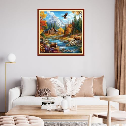 Image of Fanxvivy Stamped Cross Stitch Kits for Beginners Full Range of Cross Stitching Preprinted Embroidery Kits for Adults, 11CT Embroidery Pattern Needlepoint Kits-Late Autumn 18x18 inch