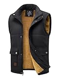 MAGCOMSEN Mens Winter Vest Outerwear Western Vest Outdoor Sleeveless Jacket Fleece Linging Black 2XL