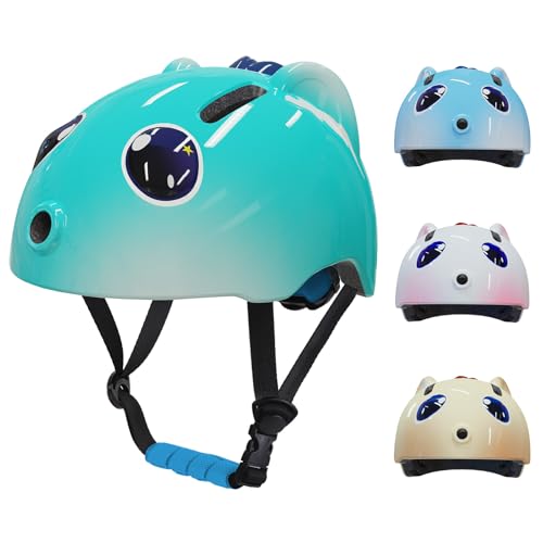 OUWANCH Casco da bicicletta per bambini a ciclismo, simpatico cartone animato 3D, per bicicletta, skateboard, pattini a rotelle, per ragazzi e ragazze, dimensioni regolabili, 2 – 8 anni (azzurro, S: