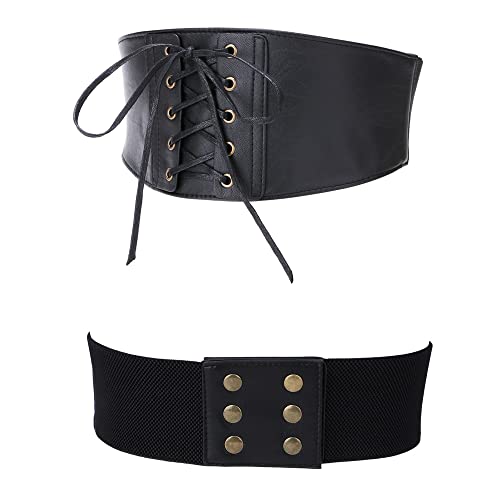 Women's Faux Leather Waist Belt Plus Wide Elastic Stretchy Cinch Belts3