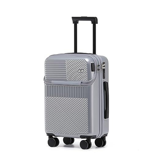[GGQAAA] トップオープン スーツケース 軽い 飛行機持ち込み 便利 (Sサイズ/1-3泊/45L, Silver)