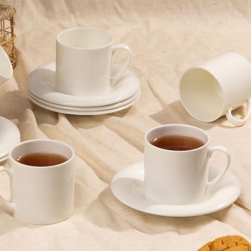 Image of GOLDEN QUEEN'S Cups, Saucer & Spoons Set for Coffee /Tea /Hot Drinks - Set of 18 pcs (Maison White Cups & Saucers)