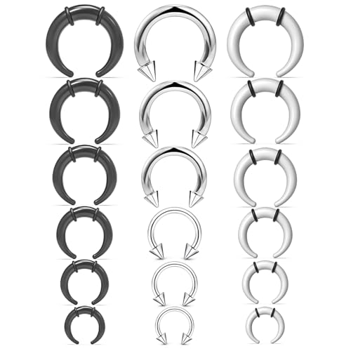 Pnsgisr Septum Stretching Kit 14g 12g 10g 8g 6g 4g Black Horseshoe Pincher Piercing Jewelry 14 12 10 8 6 4 Gauge 10mm Stretched Metal Horse Shoe Nose Ring Taper Surgical Stainless Steel for Women Men