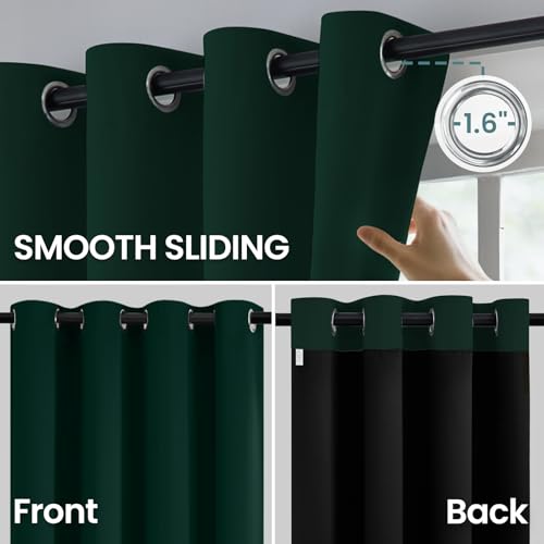 Image of COSVIYA 100% Pine Tree Green Blackout Curtains for Living Room 84 Inch Long | Room Darkening Light Blocking Drapes for Bedroom, Grommet Thermal Insulated Window Panels with Black Liner, W52xL84,2 Panels