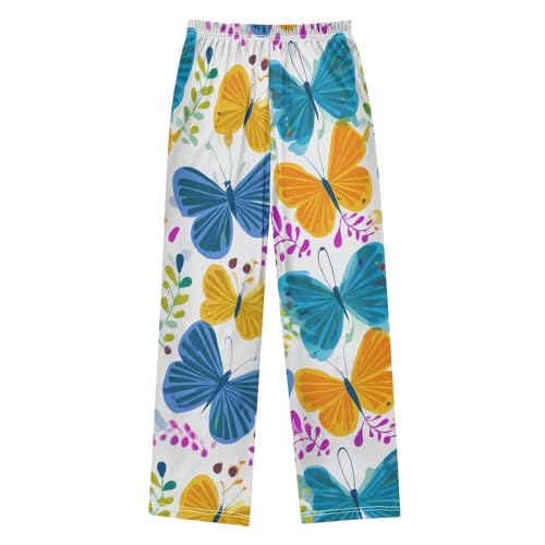 Colorful Butterfly Boys Long Pants Soft Trousers Elastic Waist Kids Lounge Bottoms with Pockets S-XL2