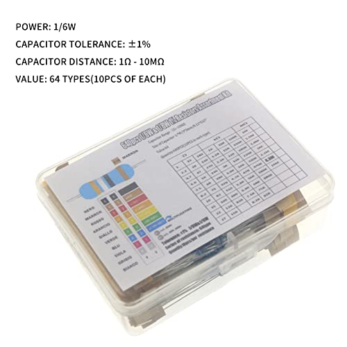 LIANGYAN 640pcs 1 / 6W 1% Kit de resistores de filme de carbono 1 Ohm - 10M Ohm Resistores de metal