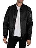 Superdry Mens Leather Bomber Jacket, Main Zip Fastening, Three Pocket Design Black Size S