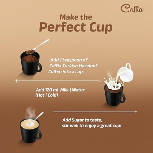 Image of CAFFIA Turkish Hazelnut Premium Instant Coffee | 100% Arabica | Freeze Dried Coffee Powder - 50g | Make Cafe Style Hot or Cold Coffee at Home | Smooth Medium Roast | Rich & Smooth Taste