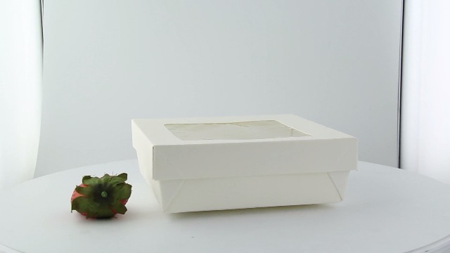 Image of PacknWood 210 KRAY W155 - White Box with Window - Kray Box with Window Lid - Cardboard To Go Containers with Lid - Boxes with Clear Window (34 oz Capacity) - (5.5 x 5.5 x 2) (250 per case)