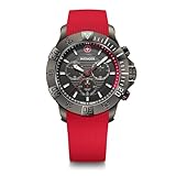 【Amazon.co.jp限定】WENGER(ウェンガー) SEAFORCE CHRONO 腕時計 クォーツ アナログ メンズ ステンレススチールケース(316L) ブラックアイスダイヤル レッドシリコンストラップ 200m防水 3年保証 ギフト 黒 【国内正規品】01.0643.128