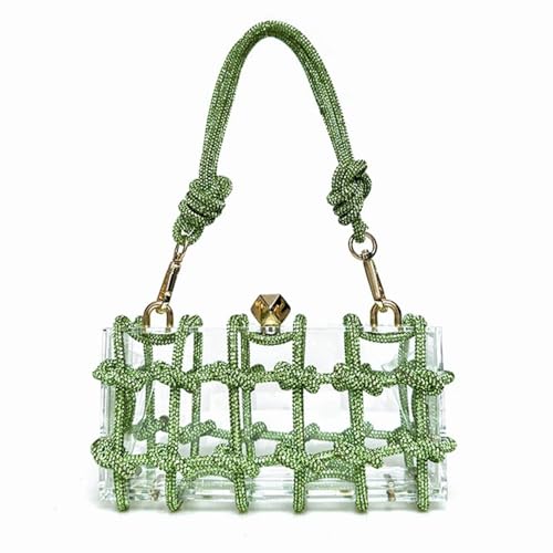 Image of Clear Clutch Acrylic Green Purses for Women, Rhinestones Handbags with Glitter Rope, Club Party Banquet
