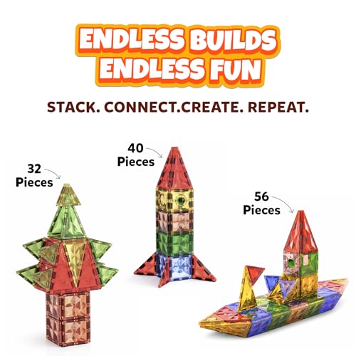 Image of SHIYO Magnetic Tiles for Kids | Educational Magnetic Building Blocks for Kids 3 4 5 6 7 8 Years | Magnetic Toys for STEM Learning | Brain Development Game Set for Toddlers Boys Girls (32 Pieces)